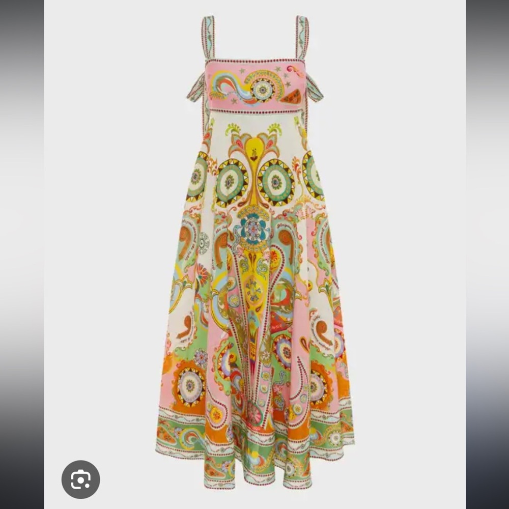Alemais Pinball Empire Waist Linen Midi Dress Size 6